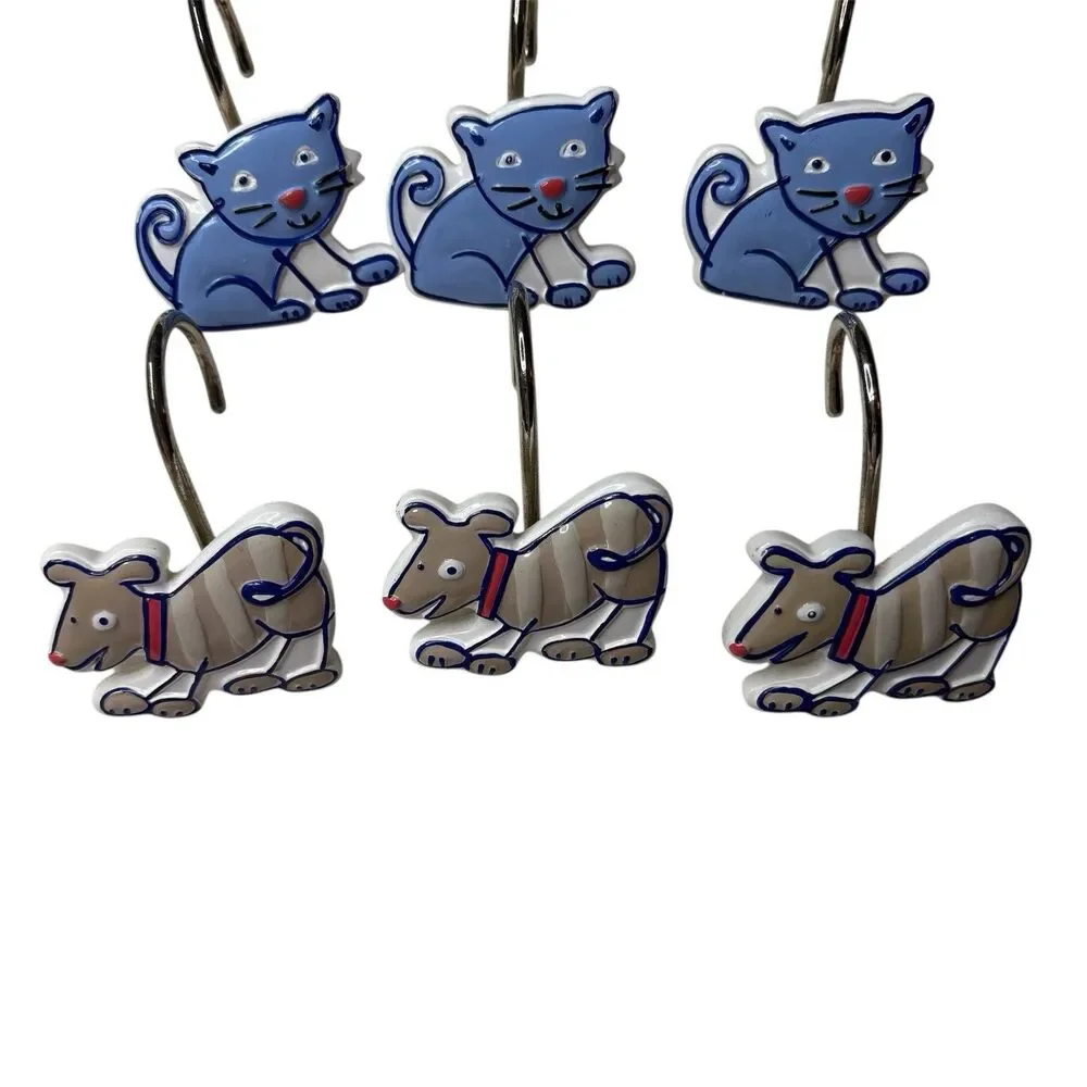 Set of 12 Shower Hooks Cartoon Dog Cat Saturday Knight Ltd. Jenny & Jeff Designs